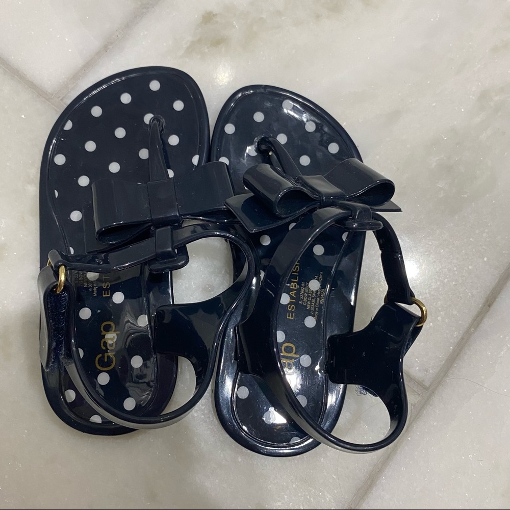 SOLD - Baby Gap Navy with Polka Dot Jelly Sandals Size 7 - Picture 6 of 9